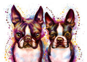 Due cani in testa e spalle stile pastello ritratto ad acquerello dipinto da foto