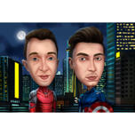 Caricature de super-héros Solo Boys avec fond de ville