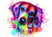 Beagle akvarellporträtt från foton i Rainbow Style