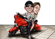 Caricatura di coppia in moto in stile a colori dalle foto