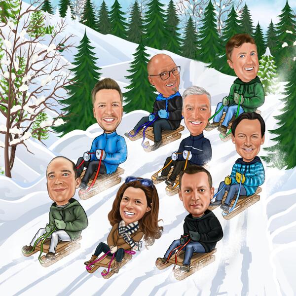Snow Sled Caricature Corporate Christmas Card