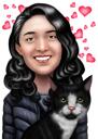 Ejer med sort kat karikaturportræt fra foto