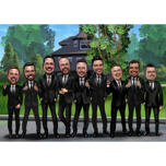 Group Insurance Agents Cartoon Caricature Drawing with Custom Background