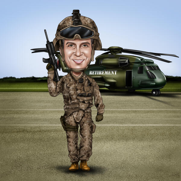 Карикатура пилота вертолета на пенсию в подарок