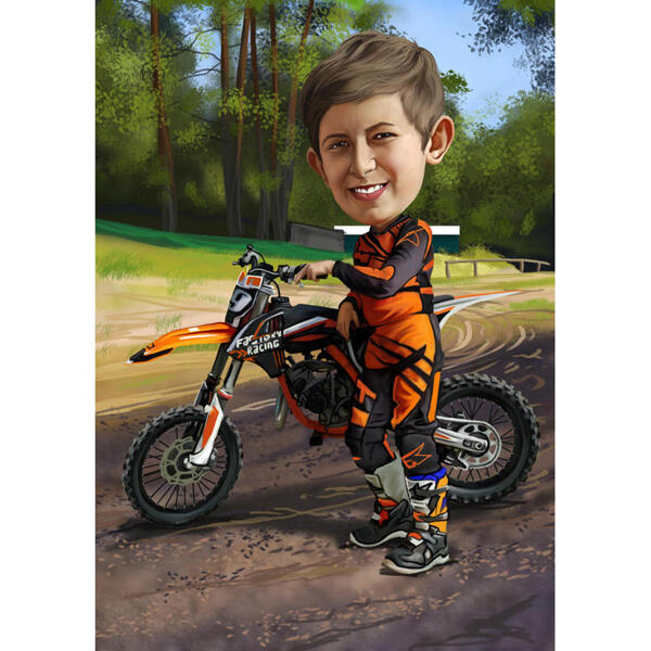 Kid med motorcykel karikatur fra fotos