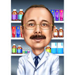 Retrato de farmacêutico personalizado desenhado à mão a partir de fotos