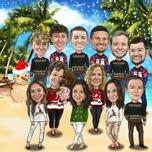 Caricatura de tarjeta navideña con fondo de playa
