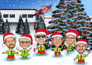 Biznesa Ziemassvētku kartīte — darbinieku karikatūra svētku kartītēm