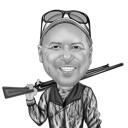 Bird Hunter Caricature Gift Drawn in Black and White Style from Photo