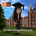 Caricatura di uno studente laureato con background universitario o universitario