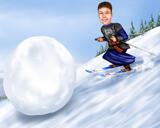 Caricature de personne de ski complet dans le style de couleur avec fond de neige