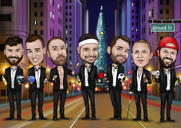 Dibujo de caricatura de padrinos de boda con accesorios