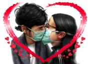 Kiss Me - Par farvet karikatur med hjerter og sommerfugle baggrund