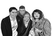 Memorial Family Custom Line Portrait Drawing in Monochrome Style from Photos