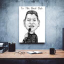 Custom Father's Day Caricature Cartoon Portrait on Canvas in Black and White