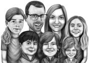 Group Sketch Drawing Gift in Black and White Style for Seven People