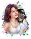 Portrait aquarelle naturel d'une personne avec un animal de compagnie