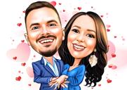 Caricatura do casal da proposta de noivado em estilo de cores exageradas engraçadas de fotos