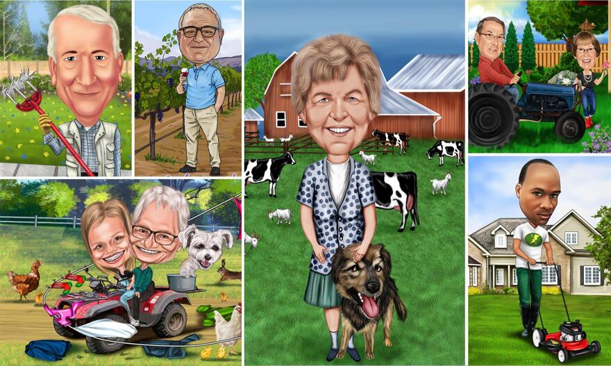 Puutarhanhoito karikatyyri