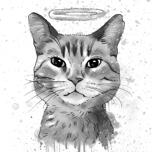 Pelēktoņu kaķa piemiņas portrets ar oreolu