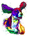 Fuld krop Spaniel tegneserieportræt fra fotos i regnbue akvarelstil