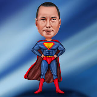 Full Body Superhero Person Cartoon Caricature from Photo on One Colored Background