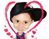 Caricatura de niño con corazones multicolores