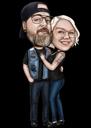 Caricature de couple heureux dans un style de couleur avec un fond noir de la photo