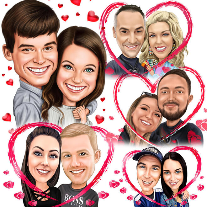 Valentines Day Couple Caricature in Heart