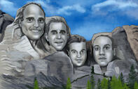 Caricatura coloreada de estilo Monte Rushmore personalizada de grupo de sus fotos