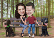 Couple on Park Bench Caricature with Nature Background