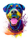 Ritratto di Rottweiler in stile acquerello arcobaleno dalla foto
