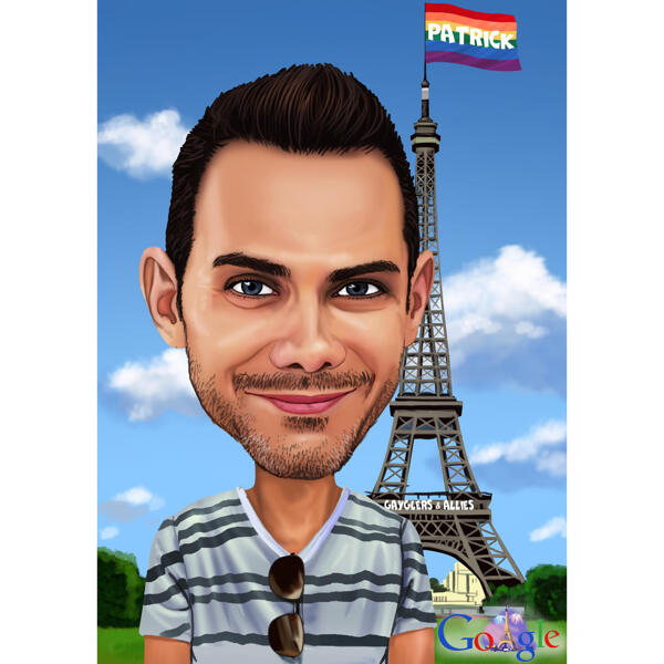 Osoba na dovolené v Paříži Barevná karikatura z fotografie