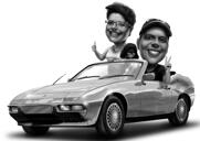 Couple créatif dans une caricature de voiture à partir de photos