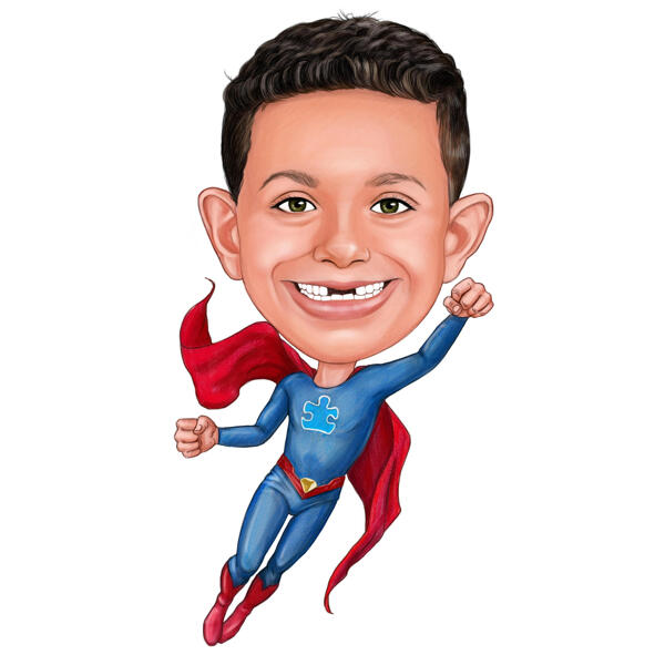 Caricatura de niño superhéroe de cuerpo completo en estilo coloreado
