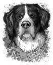 Grafīta Bernes ganu suņa portrets akvareļa stilā