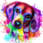 Ritratto ad acquerello di Beagle da foto in stile arcobaleno