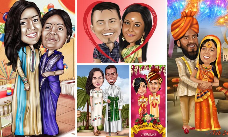 Indische Hochzeitskarikatur