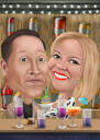 Caricatura de casal em bar a partir de fotos em estilo colorido para presente personalizado