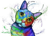 Портрет радужной кошки с брызгами