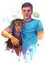 Christmas Portrait of Owner with Pet in Watercolor Style