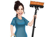 Mascotte del fumetto della donna delle pulizie professionale che attinge dalle foto