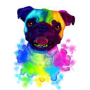 Akvarel Mops portræt regnbue stil