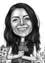 Woman Caricature Drawing from Photo in Black and White Style for a Gift