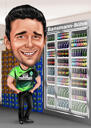 Brugerdefineret salgsperson farvet karikatur fra fotos med butiksbaggrund