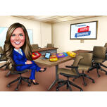 Caricature de femme de carrière d'affaires à partir de photos dans un style numérique couleur avec un arrière-plan personnalisé