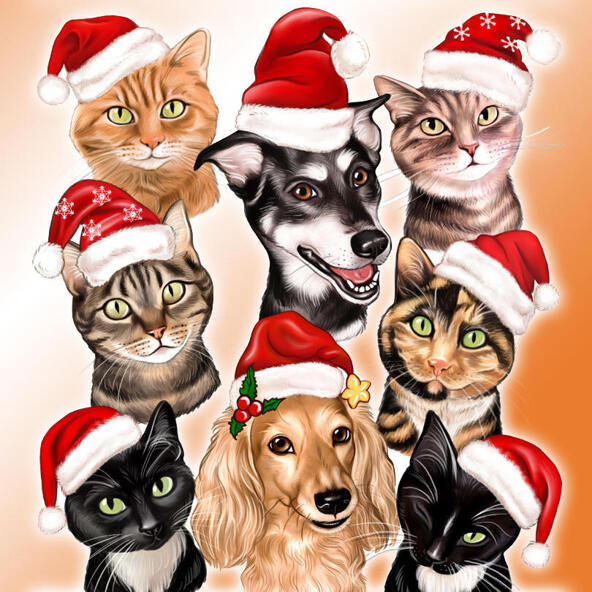 Caricature d'animal de compagnie de Noël