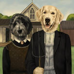 Dog Portrait in American Gothic Style