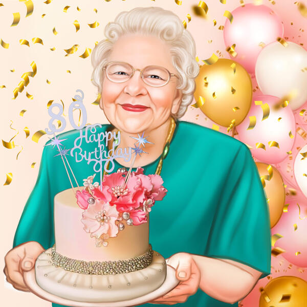 Person Portrait with Birthday Cake – Custom Anniversary Gift