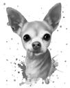 Cute Charcoal Gray Chihuahua Portrait in Watercolor Style from Photos
